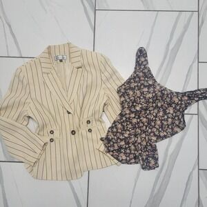 Classic vintage academia preppy a Cream black striped blazer